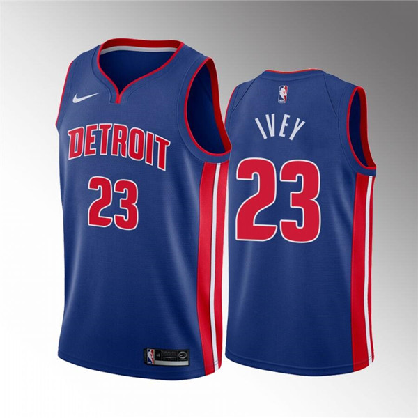 Men's Detroit Pistons #23 Jaden Ivey Blue Icon Edition Stitched Jersey